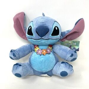 Stitch‎ With Hawaiian Lei Flower DIsney Blue Plush Toy 8" Brand New Stuffed